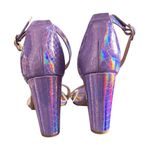 Bamboo  Metallic Purple Snake Skin Ankle Strap Block Heel Sandals Photo 2