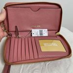 Michael Kors Large Zip Around Suede Wallet Rose Pink Gold Detail Clutch Case Photo 8