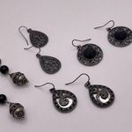 Lot Of 4 Dangle Costume Earrings Pierced Bead / Metal Mix Dark Aged Silver Tone Photo 0