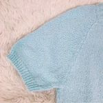 VINTAGE 80s Short Sleeve Crewneck Sweater Pullover Light Green Blue Size Large Photo 6