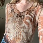 Ice Y2K Sheer Lightweight Flowy Sleeve Top Tan Photo 11