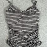 Garnet Hill  Size 8 Bathing Suit Swimsuit Top Tankini Padded Striped Beige White Photo 1
