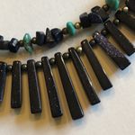 Elegant Black Shimmer Stones and Green Turquoise Beaded Boho Necklace Photo 3