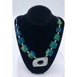 Chico's  blue and green chunky stone necklace silver medallion centerpiece Photo 6