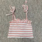 Free People white & red striped lace-up-front crop tank top size S Photo 2