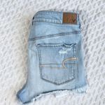 American Eagle  Jean shorts size 10 Hi rise Shortie Distressed Blue Stretch Women Photo 2