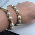 Artisan  made set of 2 green zebra Jasper stretchy bracelets Photo 2