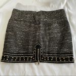 English Rose New  Beaded Grommet Hem Side Zip Tweed Mini Skirt Black Gold Photo 10
