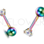 Very Tiny Rainbow CZ Barbell Earrings Purple Photo 0