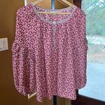 Max Studio  White Pink Floral Strawberry Top Blouse Size XS Oversized Photo 0