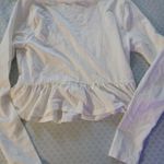 Forever 21  Active White Crop Top Shirt Large Long Sleeve with ruffled hem Photo 2