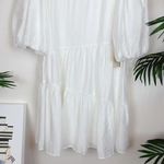Moon River Bubble Sleeve Tiered Mini Dress in White Photo 3