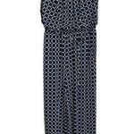 Tahari  Jumpsuit Women’s 10 Navy Geometric Polka Dot Sleeveless Belted Wide Leg Photo 0
