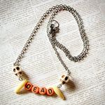 Handmade skull & quality Czech glass fangs “DEAD” spooky Halloween horror goth necklace🖤💀🎃 Photo 4