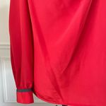 Vintage 80s Chaus Red Blouse Dark Grey Trim Asymmetrical Neck L Size L Photo 3