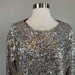 AQUA Silver Sequined Long Sleeve Mini Shift Cocktail Dress Size 12 Boat Neck by  Photo 4