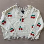 just polly  Frayed V-neck Cherry Sweater Photo 3