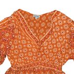 Nostalgia Boho Mini Dress Womens Medium Orange Geometric Print Tassel Tie V Neck Photo 3