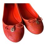 Tory Burch Chelsea Stitched Logo Fire Orange Leather Ballerina Flat Size 8.5 M Photo 3