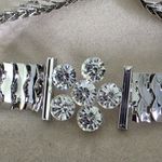 Boutique Glam Silver with Rhinstone Flower Choker Necklace with Earrings Set Photo 2