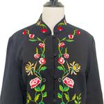 Victor Costa Vintage Floral Embroidered Mandarin Black Knee Length Jacket M Size M Photo 4