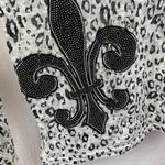Rock & Roll Cowgirl  Gray Black Fleur De Lis Embellished Long Sleeve Hoody Tee L Photo 2