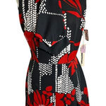 Vintage 60s Sears Crestknit Mod Dress XS S Tag Jr 9 Black‎ Red Floral Scarf Mod Photo 0
