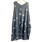 Me & Gee Dots Tank Dress in Blue wi/White Large Polka Dots 100% Linen Women's L Photo 1