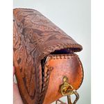 Vintage 1970s Tooled Leather Floral Crossbody Bag with Embroidered Strap Brown Photo 13