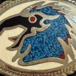 Western or Native American Style Belt Buckle Silver Tone Black Photo 2