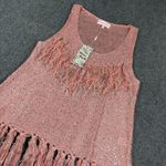 Pretty Angel Womens Crochet Linen Blend Pink Fringed Tank Top Tassels NWT Photo 1