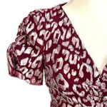 AQUA  Metallic Leopard Print Dark Red Mini Dress Short Puff Sleeves Size M NWT Photo 3