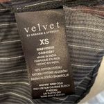 Velvet by Graham & Spencer Taj Blue Gray Striped Pom Pom Neck blouse shirt XS Photo 7