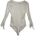 Free People  Bodysuit Ribbed Knit Square Neck Long‎ Sleeve Top Large Photo 9