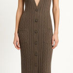 Michelle Mason Dress Cable Knit Taupe Brown Sz S Button Sleeveless Vest Bamboo Photo 0