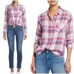 Rails Women’s Charli Linen Pink and White Plaid Button Front Shirt Photo 1