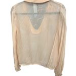 Moda International Blush Pink Ruffle Long Puff Sleeve See Thru 100% Silk Sz Sm‎ Photo 1