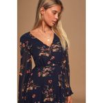 Lulus ✨ Always Yours Navy Blue Floral Print Long Sleeve Skater Sz Medium Dress✨ Photo 2