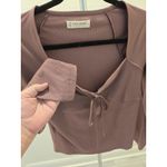 Lucky Brand Keyhole Halter Top Women's L Rose Solid Ribbed Cropped Long Sleeve Photo 3