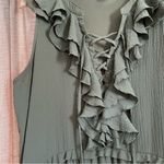cupio  Olive Green High Low Lace Up Ruffle Midi Dress Size Extra Large Photo 7