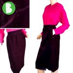 VINTAGE DARK WINE PINK VELOUR HANDMADE MIDI SKIRT (M) Size M Photo 1