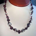 Vintage Clear & Red Murano Glass ''Scarlet Shimmer'' Necklace Toggle Clasp Photo 0