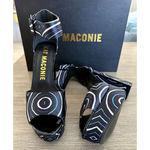 Kat Maconie Angel/Black Printed Satin Chunky High Heel Shoes like new size US 9 Black Photo 9