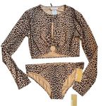 Michael Kors Animal Print Long Sleeve Women’s Bikini 2 Piece Set Sz XL Photo 0