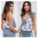Free People  Indigo Call On Me Diamond Printed Top Blouse Asymmetrical Straps M Photo 1