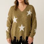 Adora Boutique Oversized Distressed Star Sweater – Size L Gold Size L Photo 0