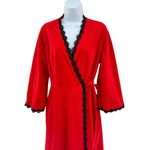 Vanity Fair Vintage  Womens House Coat Dressing Robe Sz 12‎ Red Black Lace Photo 1