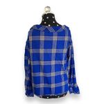 H&M Womens Blouse Sz 12 Blue Black White Plaid Flannel Off Shoulder Shirt Photo 2