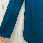 Tribal Teal Cotton Blend Long Sleeve High Low Hem Blouse Photo 2
