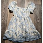Blu Pepper Toile Dainty Floral Babydoll White Mini Dress Small Coquette Cottagecore‎ Boho Photo 0